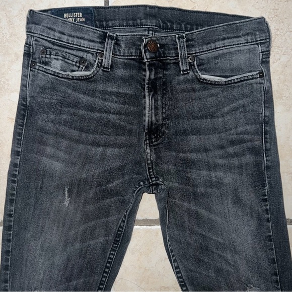 Hollister Mens Advance Stretch Ripped Black Distressed Skinny Jeans, 30x32 - Picture 4 of 8